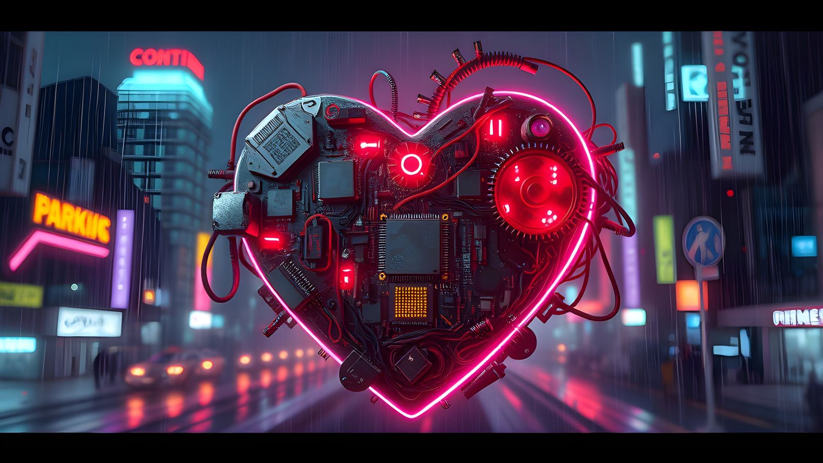 Cyberpunk Heart Symbol Made of Electronics