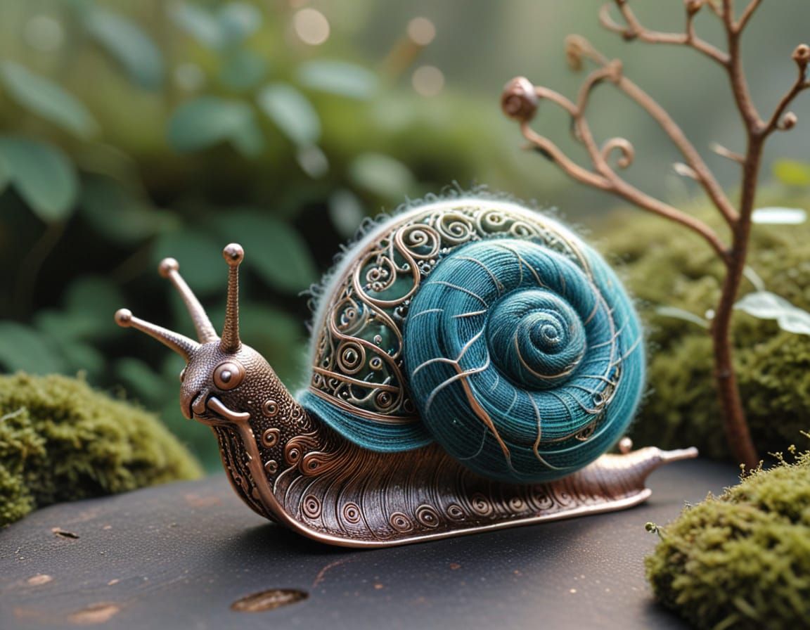 Felted Snail with Rose Gold Filigree Shell