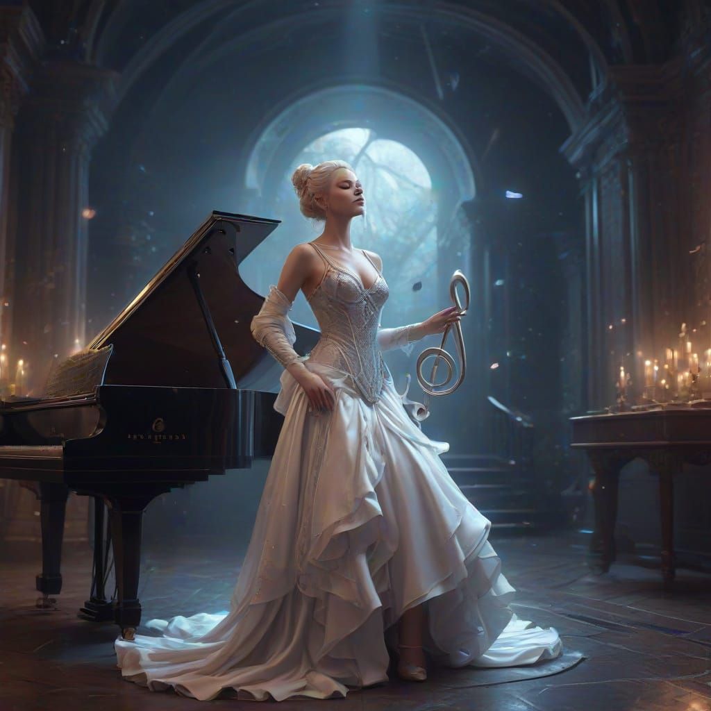 Silver Treble Clef Waltzes with a Music Note in a Whimsical ...