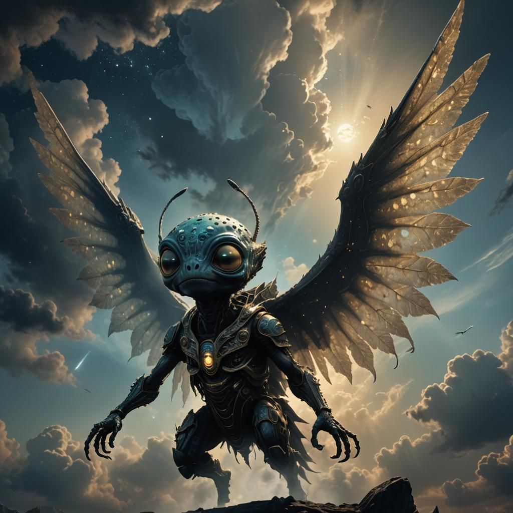 Surreal Alien Flight in Ominous Golden Hour