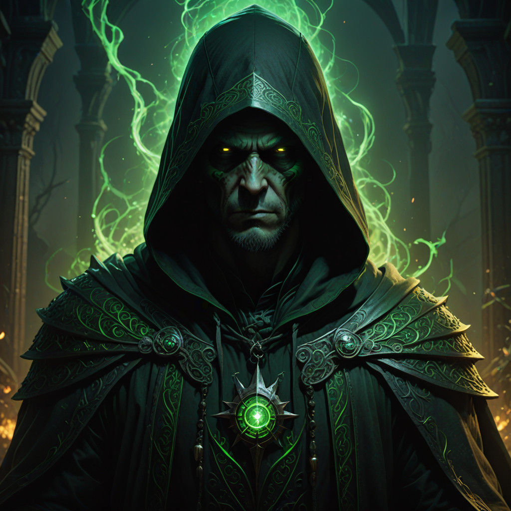 Dark Sorcerer Wields Eerie Power in a Haunting Landscape