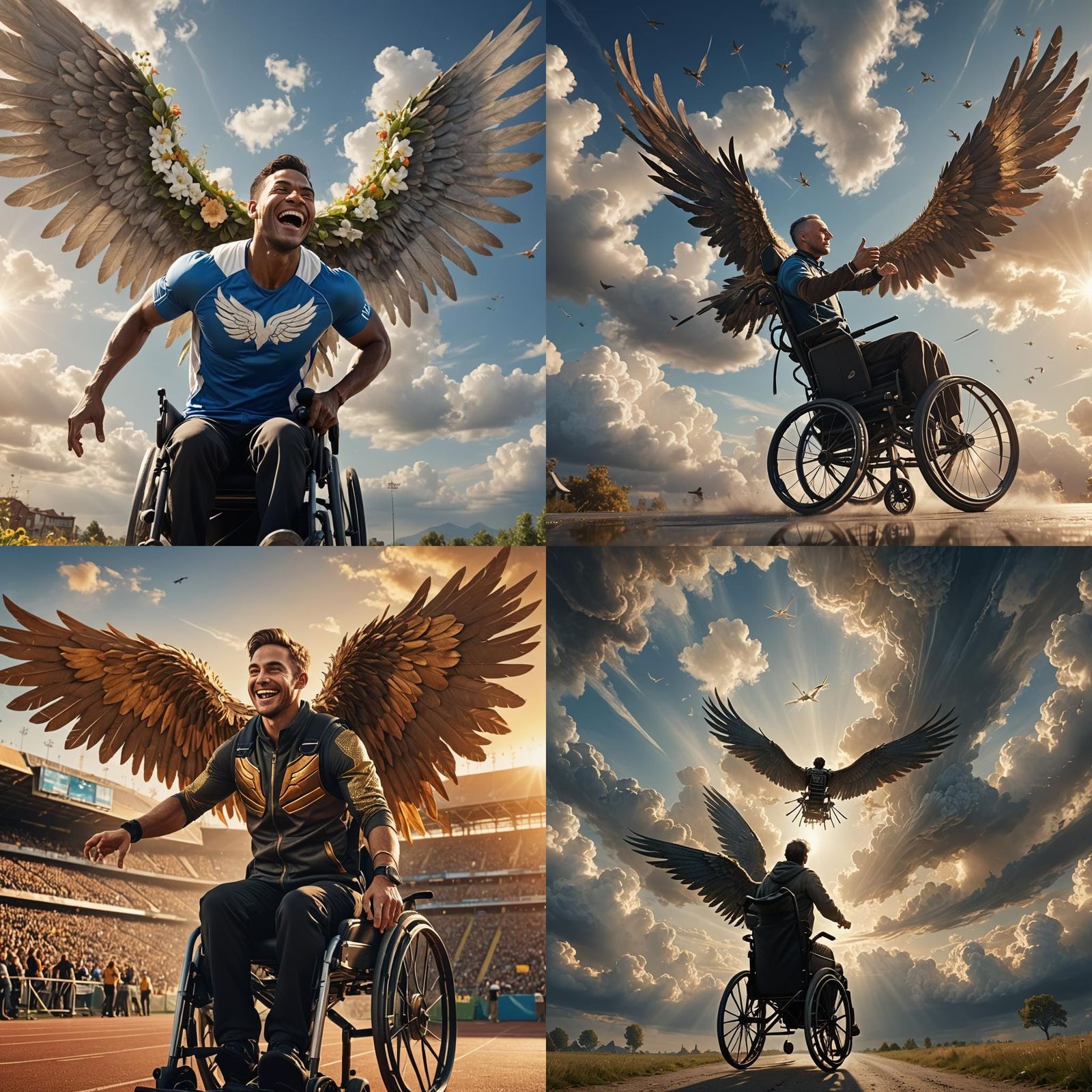 Wheelchair Athlete Soaring with Wings: Digital Matte Paintin...