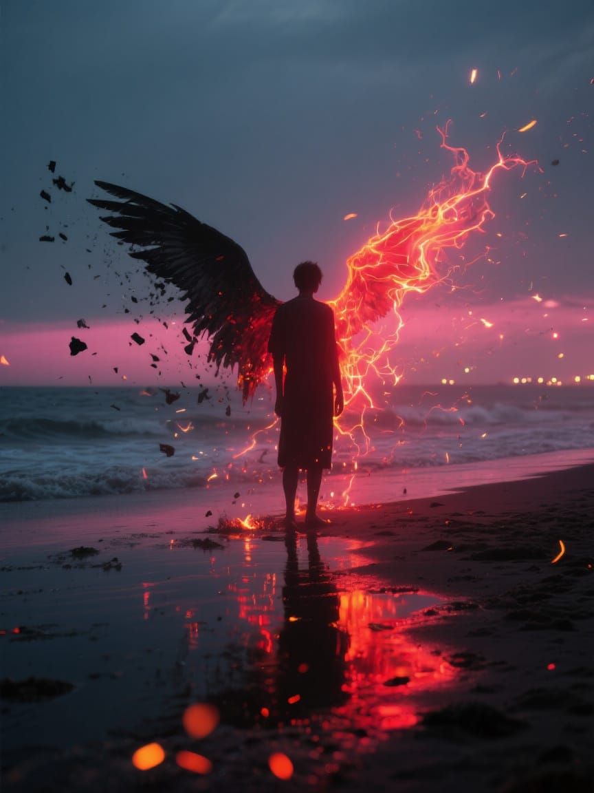 Asymmetrical Wings on a Dark Beach