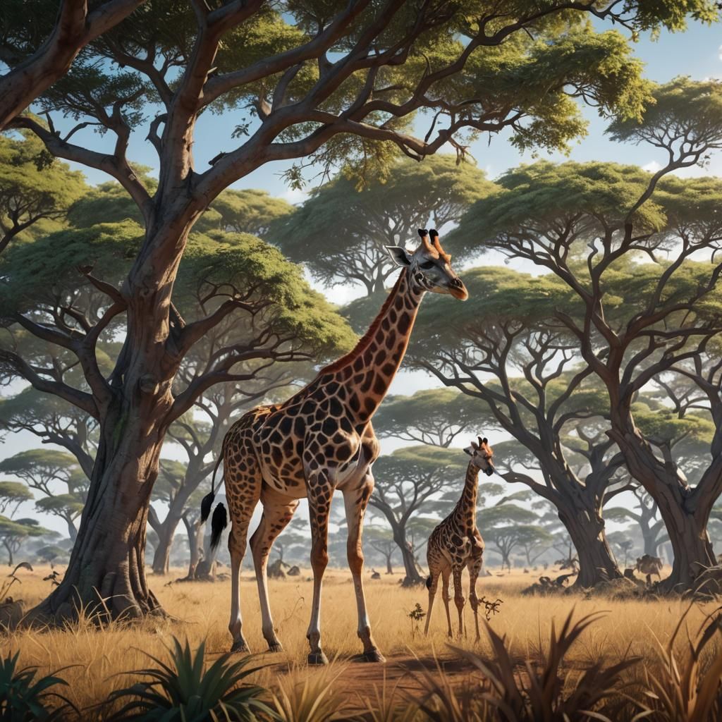 Savannah Giraffe in 3D Anime Style