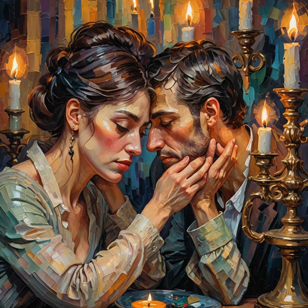 Passionate Neo-Impressionist Portrait with Candelabra