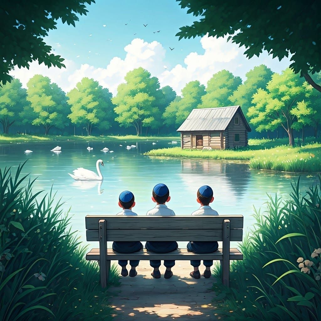 Children Gazing at Swans, Anime Key Visuals Style