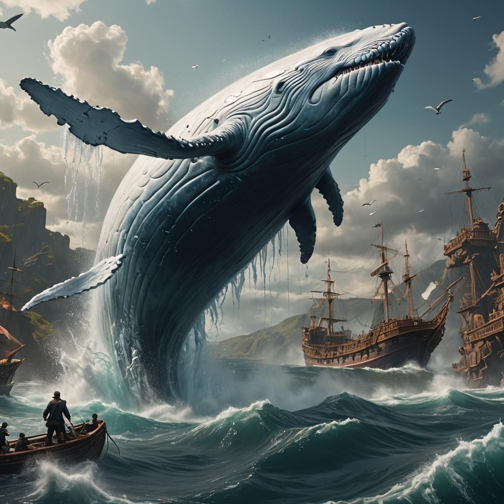 White Whale Leaps from Water: Detailed Matte Painting