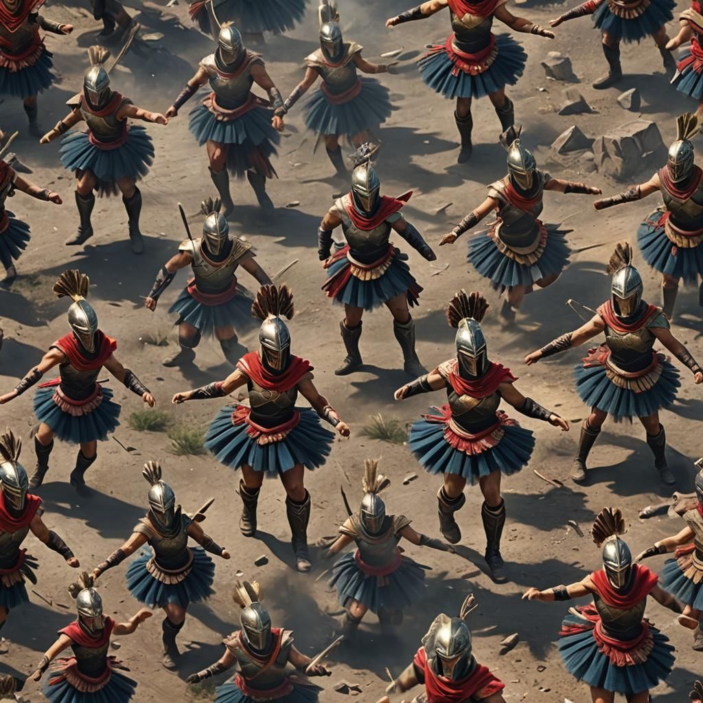 Spartan Soldiers in Tutus Dancing: Fantasy Art