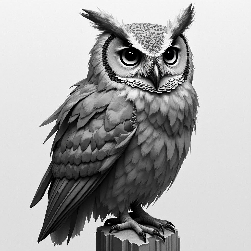 Geometric Cubist Night Owl in Grey Shades