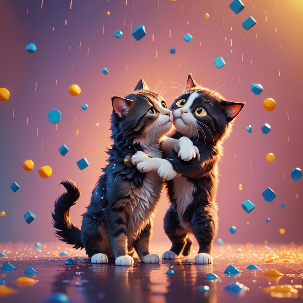 Adorable Cat Hugs Dog in Pixar-Inspired 3D Art