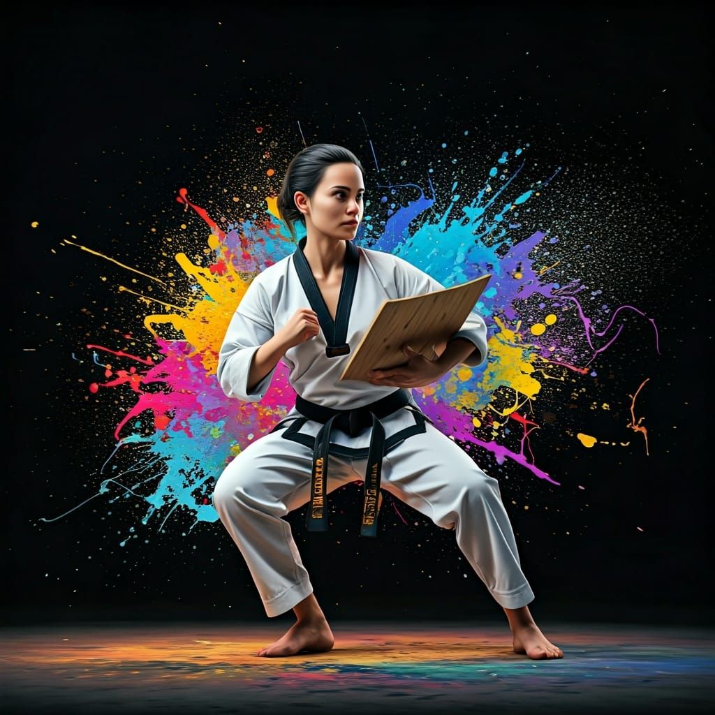 Dynamic Karate Black Belt in Graffiti Art Style