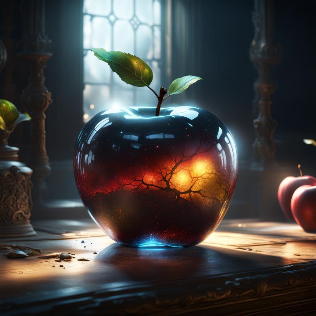 Glass Apple in Light Beam: Detailed Matte Painting