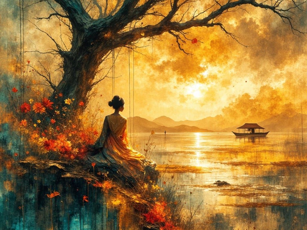 Dreamy Zimbabwean Woman in Watercolor Landscape