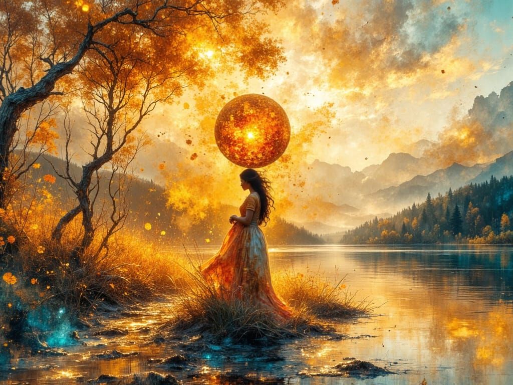 Zimbabwean Woman in Dreamy Watercolor Landscape