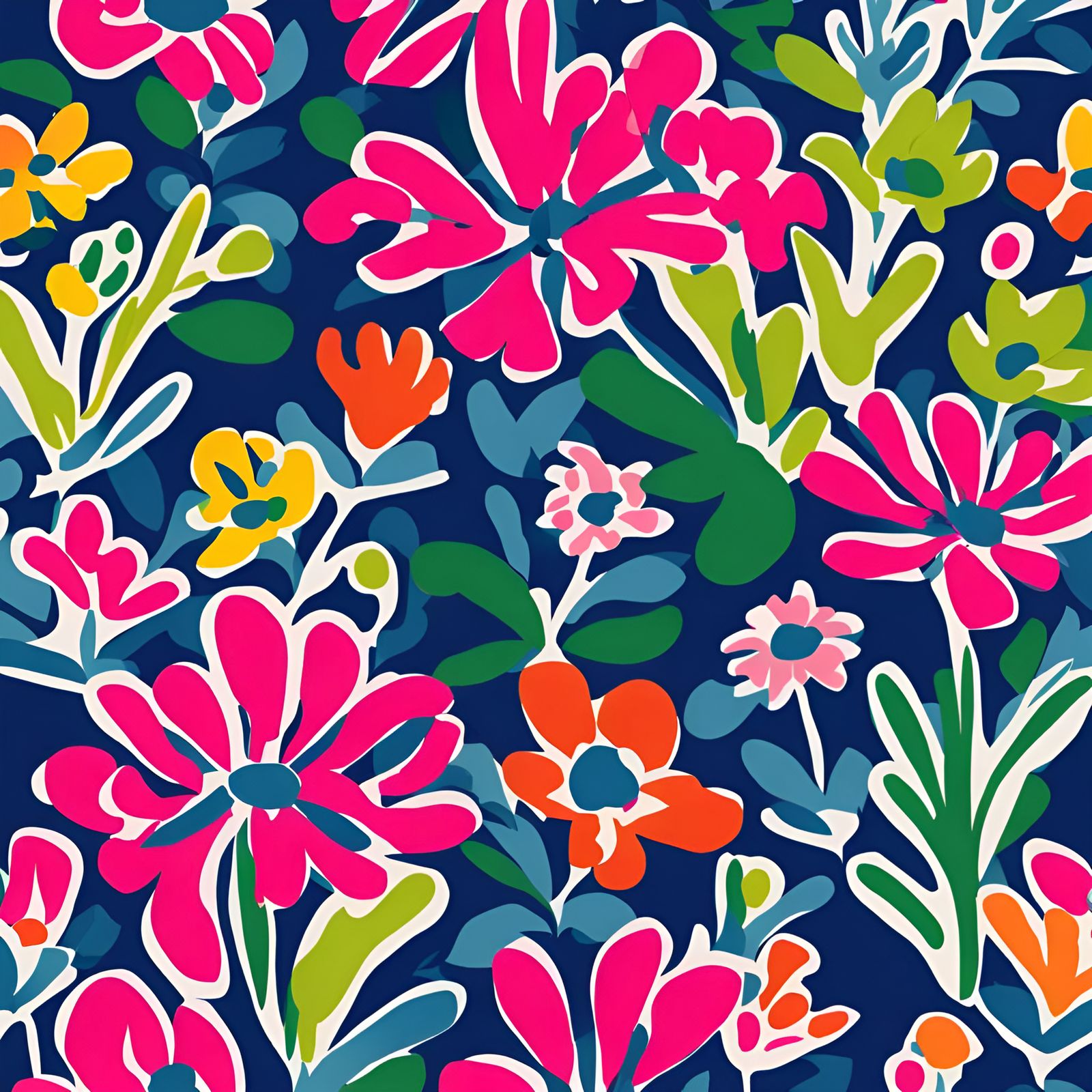 Matisse Style Floral Pattern in Bold Colors