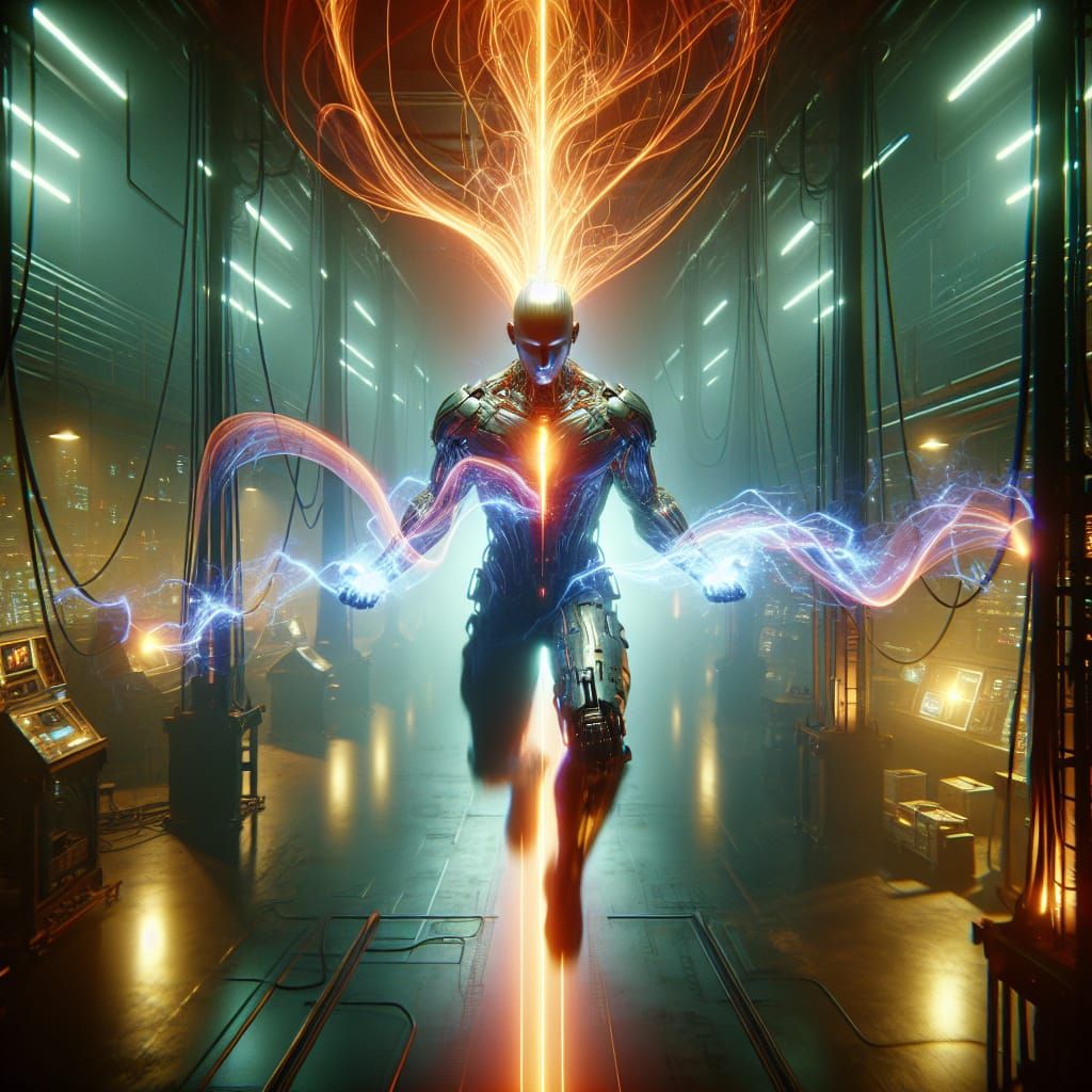 Cyberpunk Renaissance Inventor in High-Tech Lab