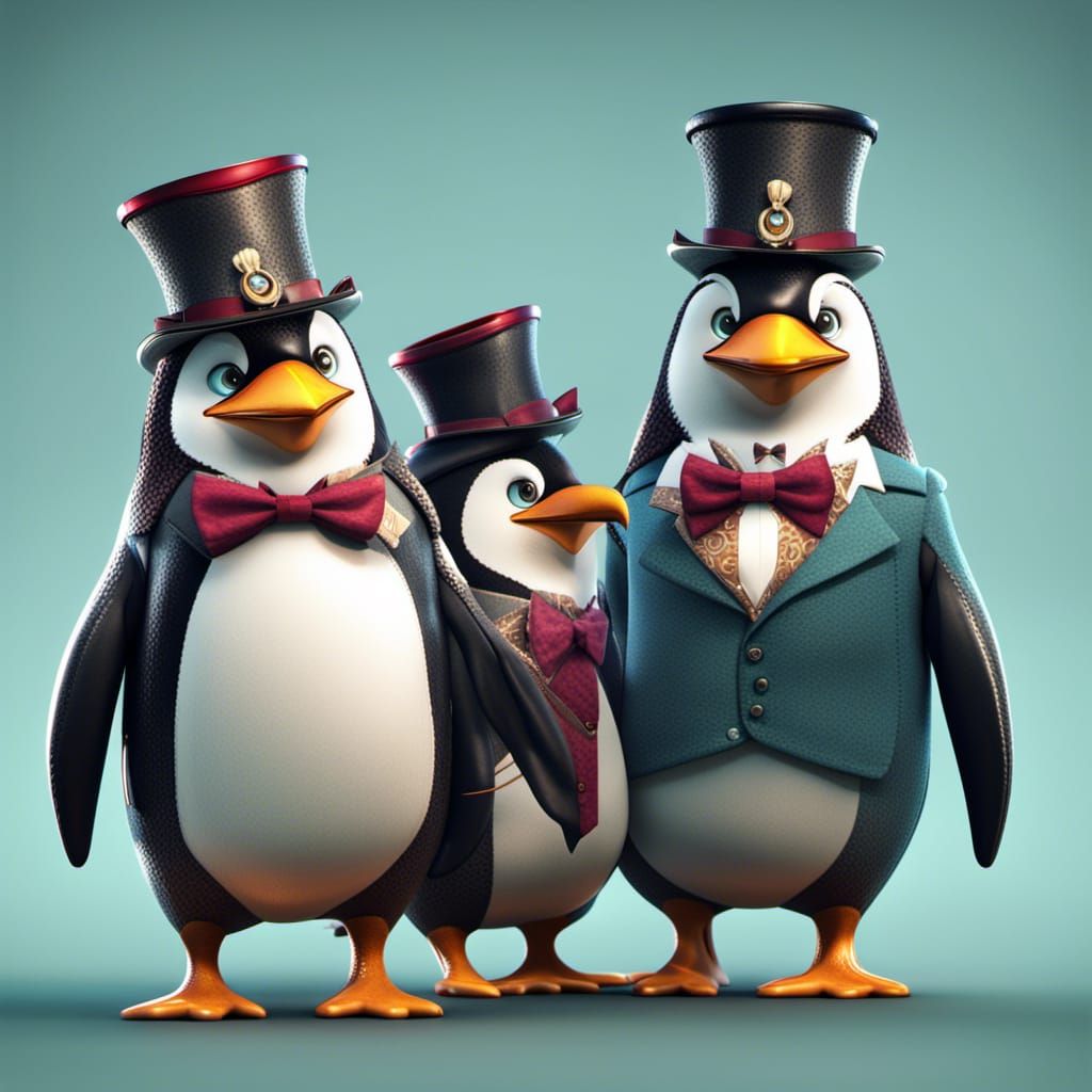 Cartoon Penguins in Bowties and Top Hats