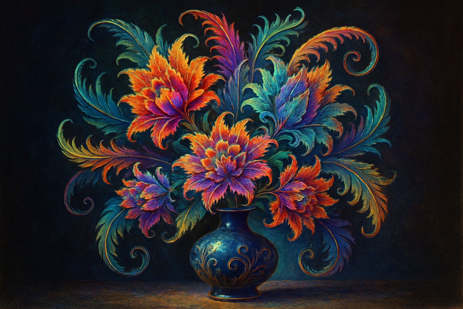 Vibrant Fractal Flowers in Kirigami Style