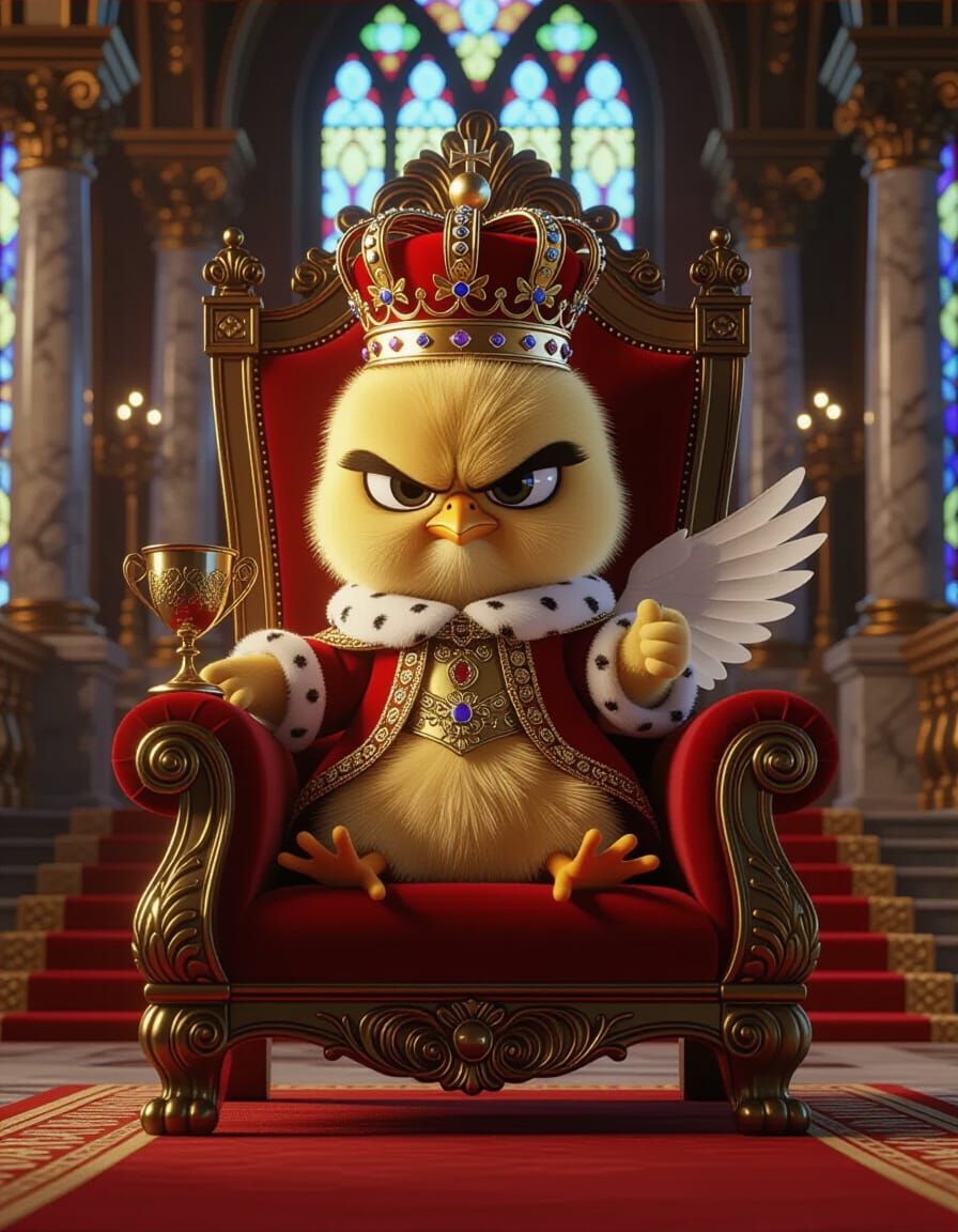 Regal Chick on Throne in Ultra-Detailed Rendering