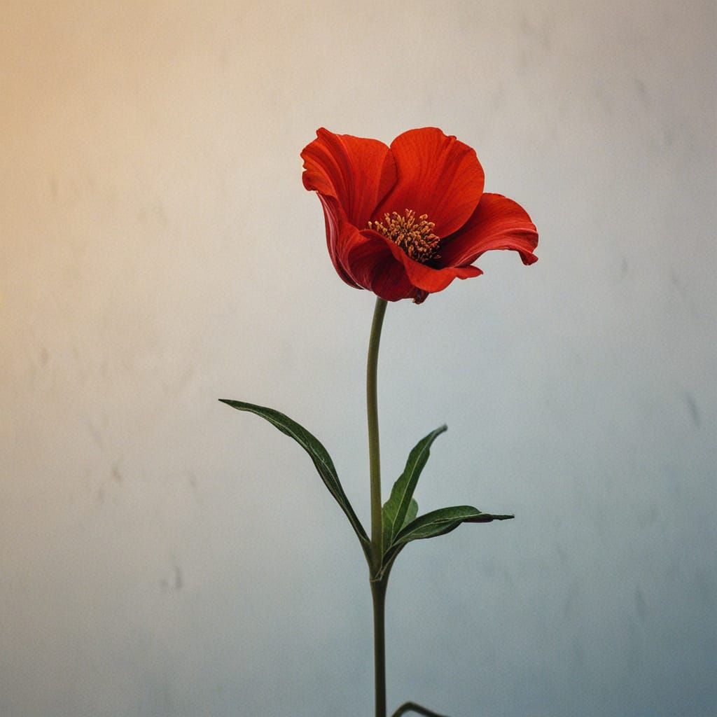 Surreal Red Flower in Void, Macro Photography