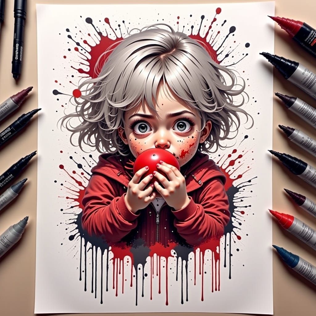 Angry Child Portrait with Ink Effects