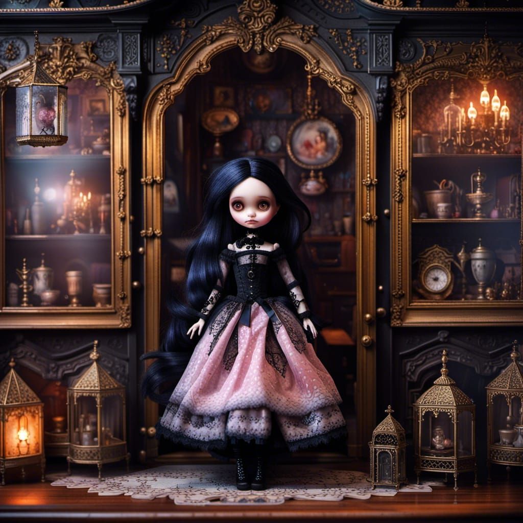 Gothic Victorian Doll Princess in Dollhouse