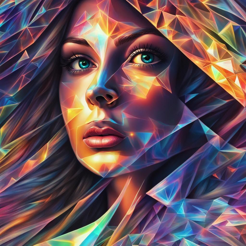 Abstract Holographic Woman in Prism Light
