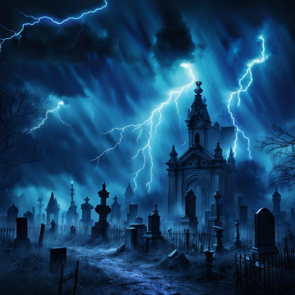 Storm on a haunted graveyard