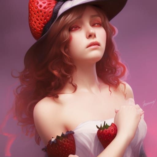 Strawberry Witch Radiates Sweet Energy: Hyperdetailed Portra...