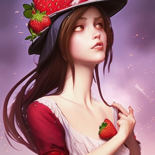 Strawberry Witch Portrait in Hyperdetailed Digital Art Style