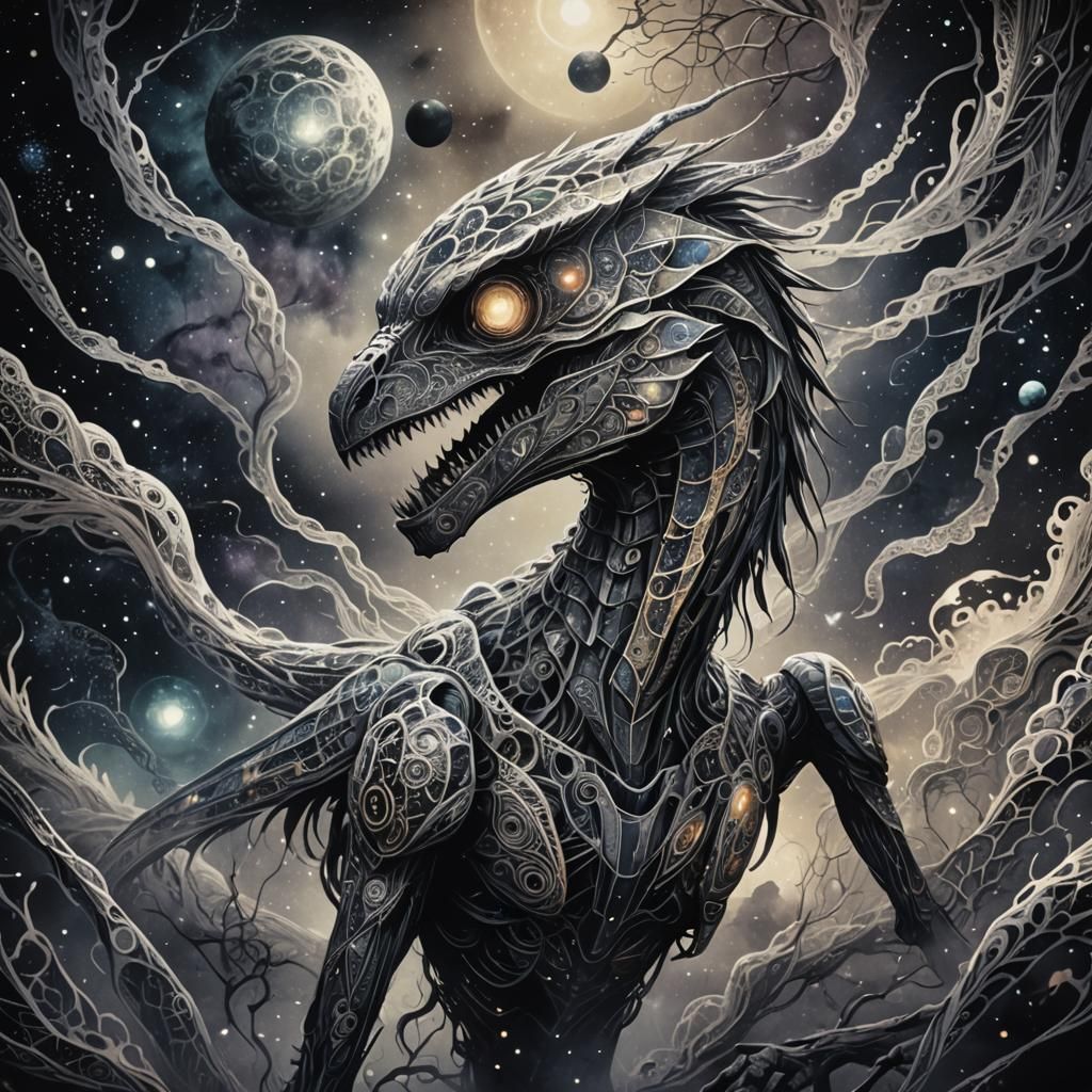 Eldritch Zentangle Outer Space Ink Wash Painting