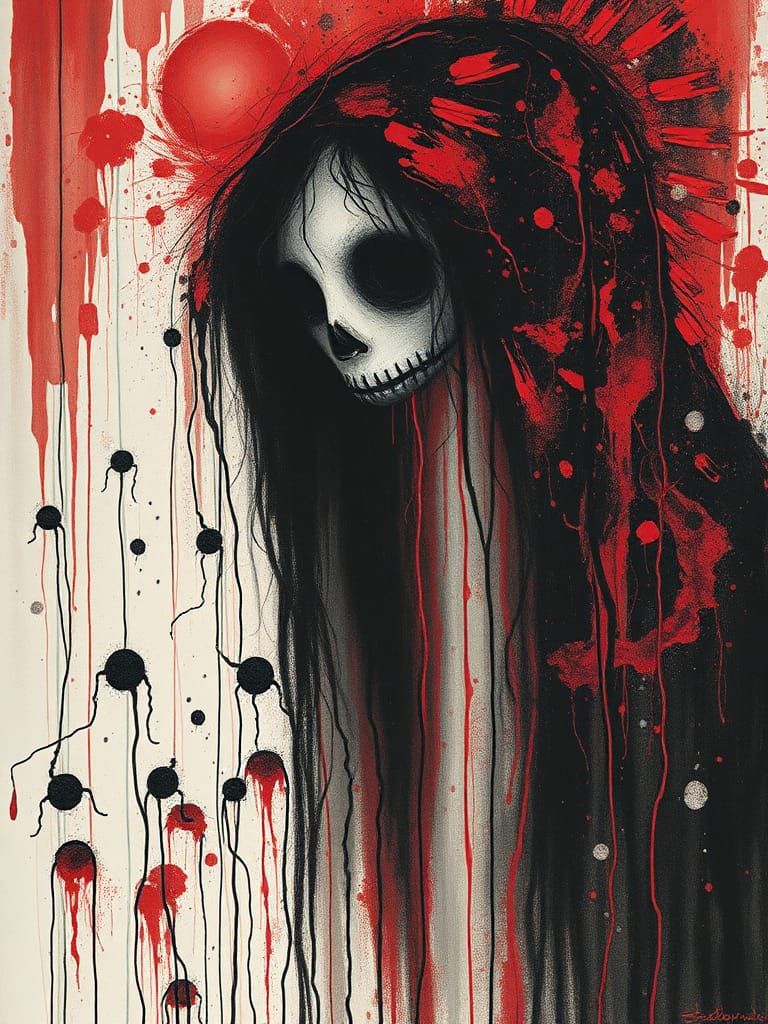 Abstract Horror Painting of La Llorona in Charcoal