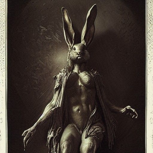 Horrific Open Rabbit Body in Dark Art Style