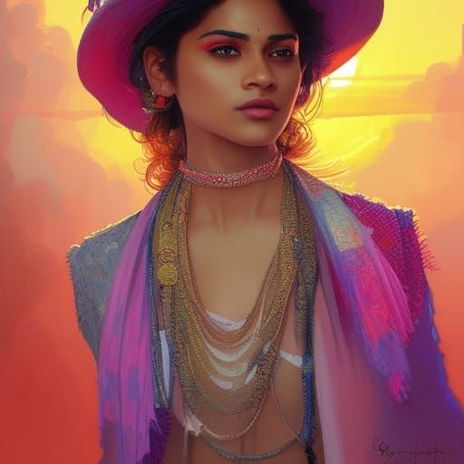 Attractive Woman in Chanel Outfit at Sunset