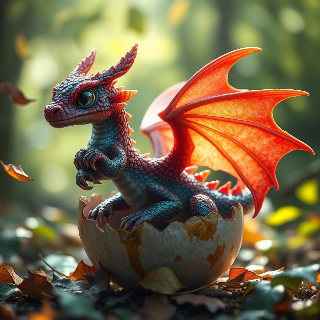 Newborn Dragon Emerges in a Hyper-Realistic Tableau