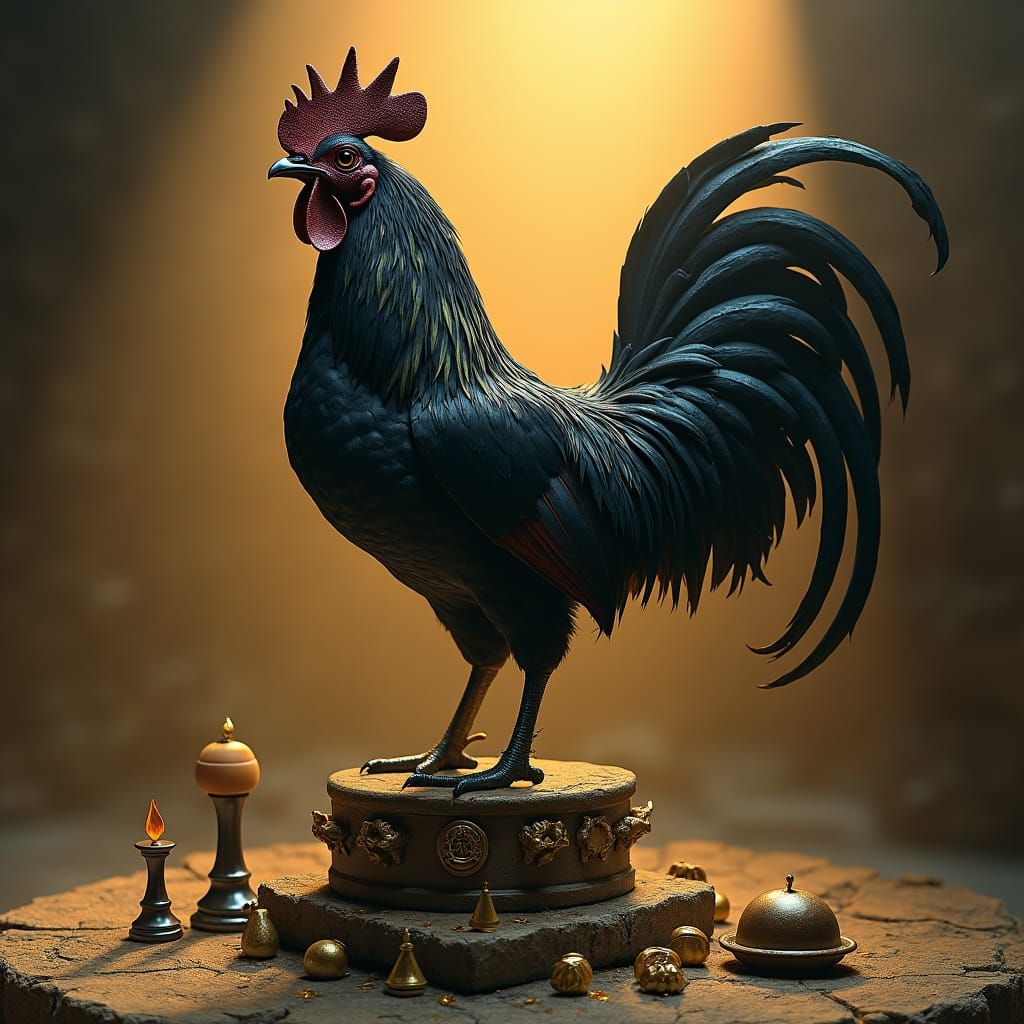 Majestic Rooster with Masonic Symbols in Realism Style