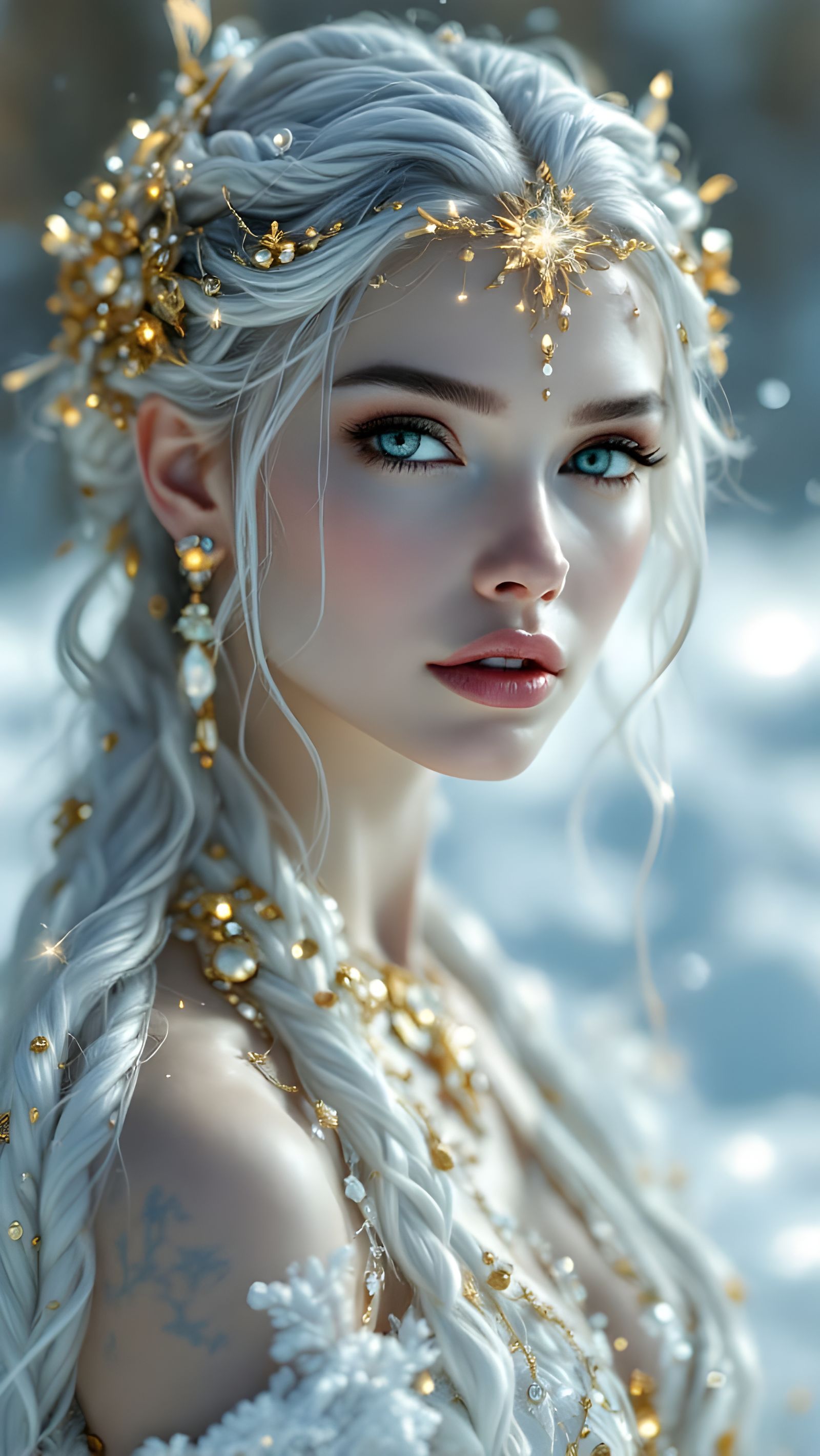 Hyperrealistic Portrait of an Ice Queen in Opulent Regalia