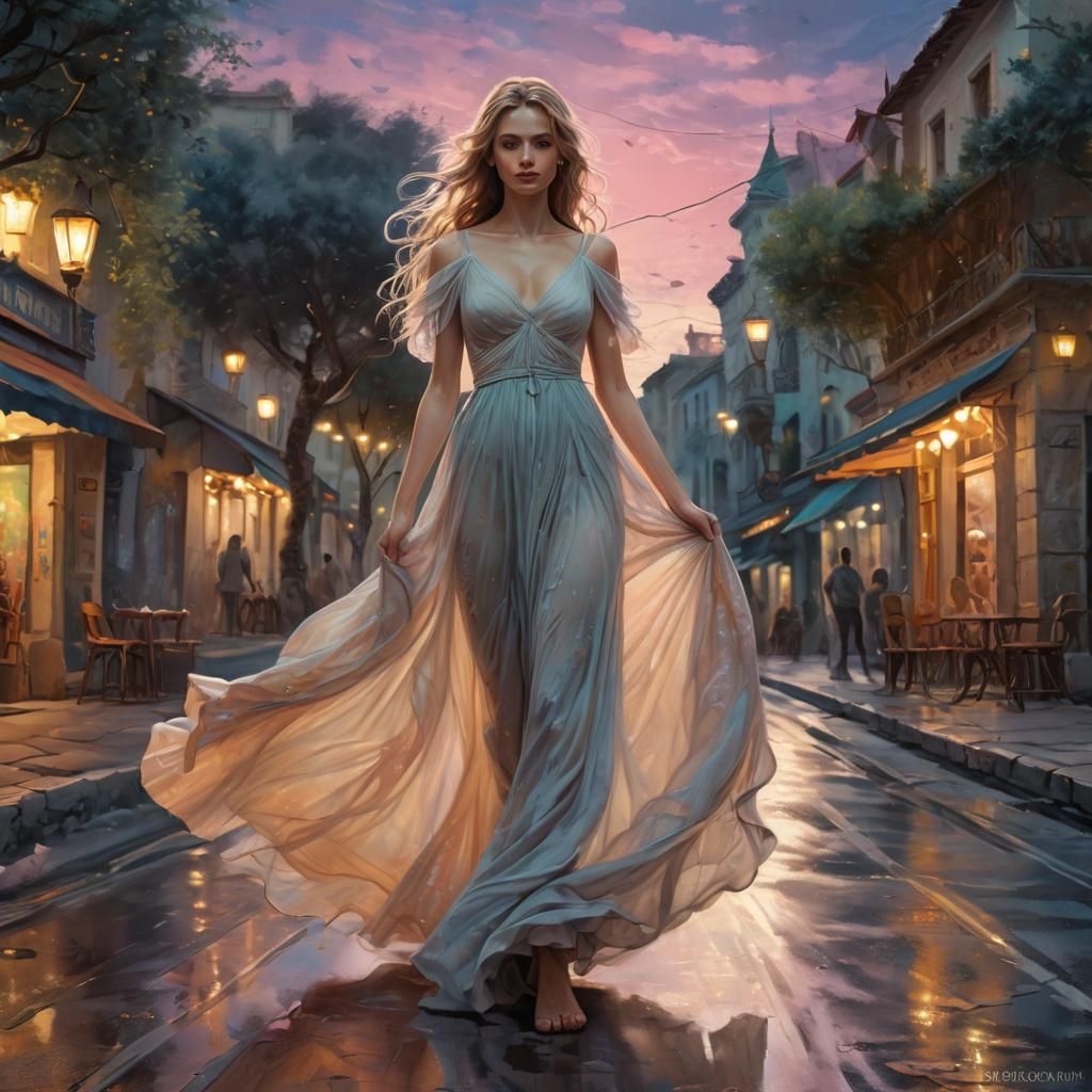 Wanderer's Dream Road in Bioluminescent Pastel Art