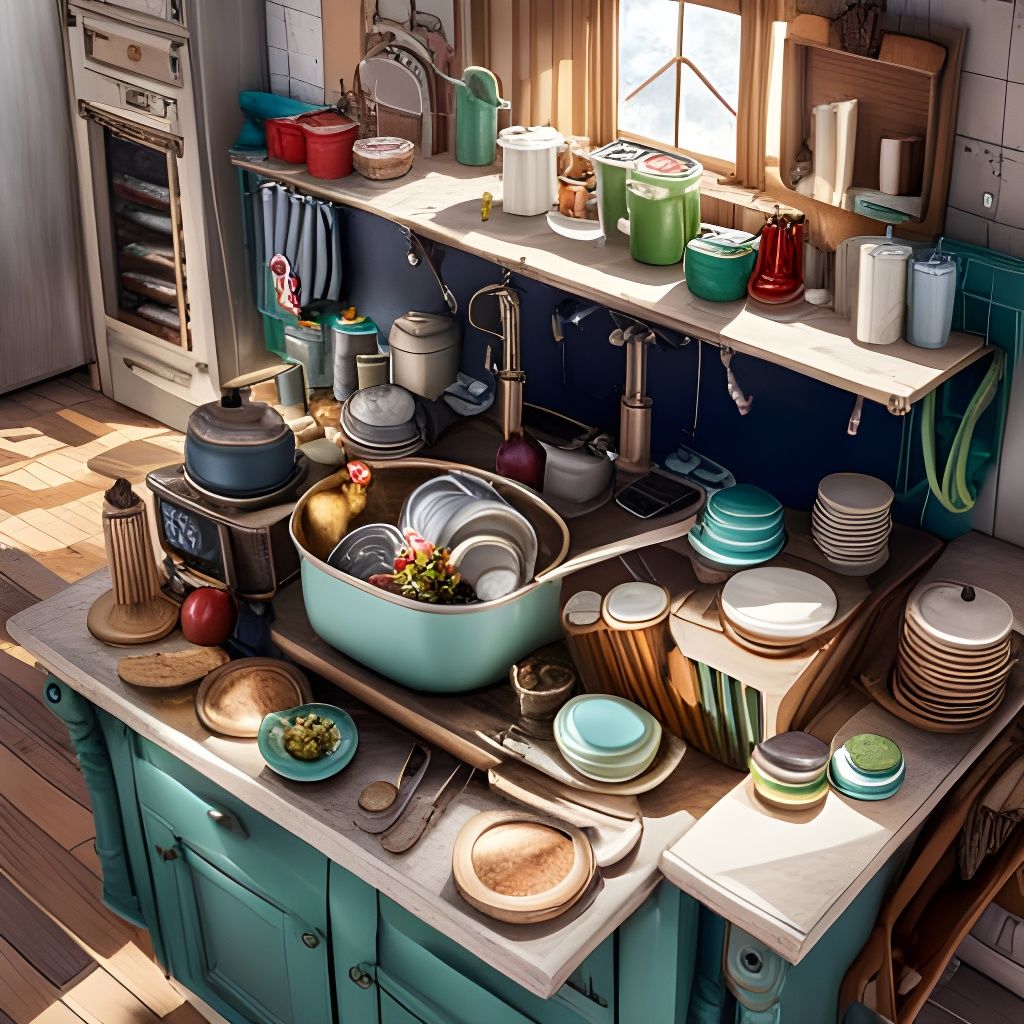 Maximalist Kitchen Sink Still Life in 3D
