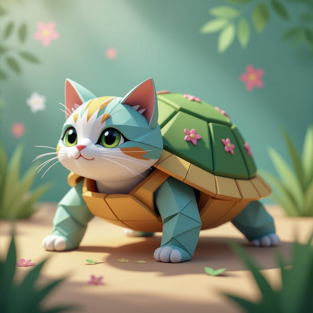 Origami Turtle Shell Kitty in Astral Style