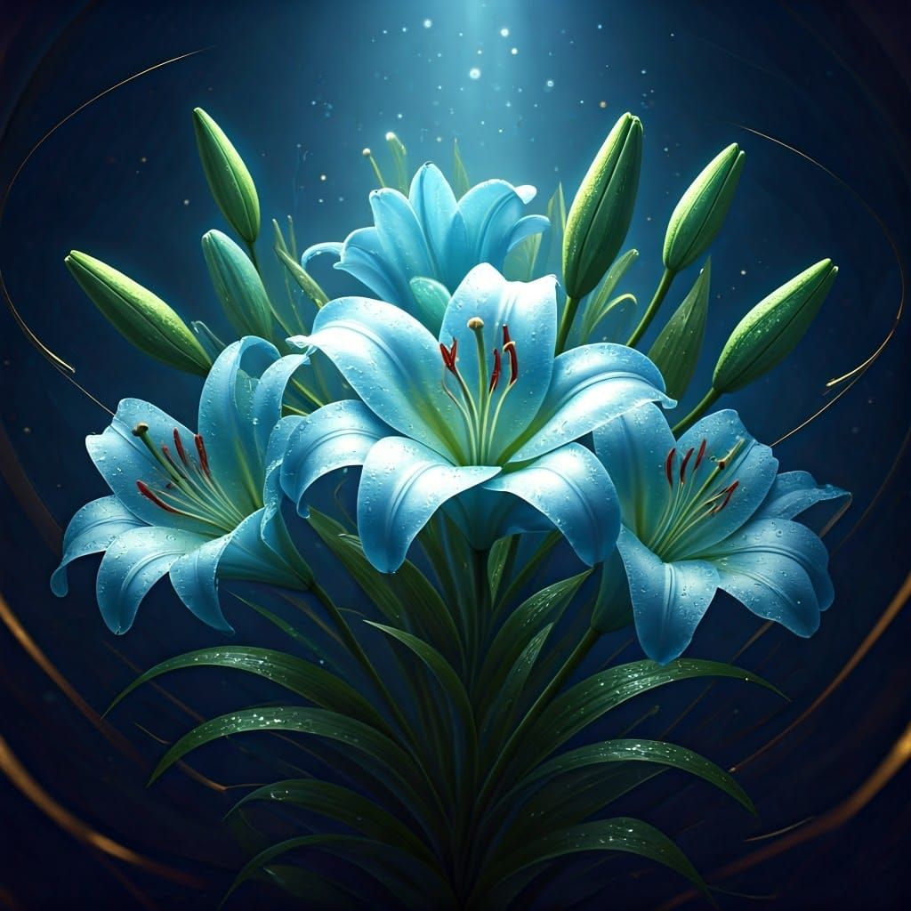 Water Lily Bouquet in Detailed Matte Painting Style