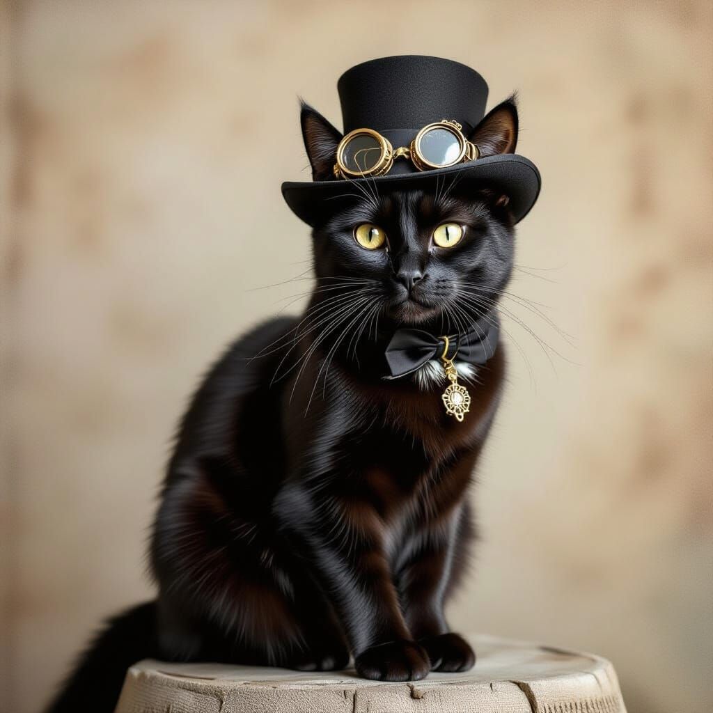 Steampunk Black Cat Guardian