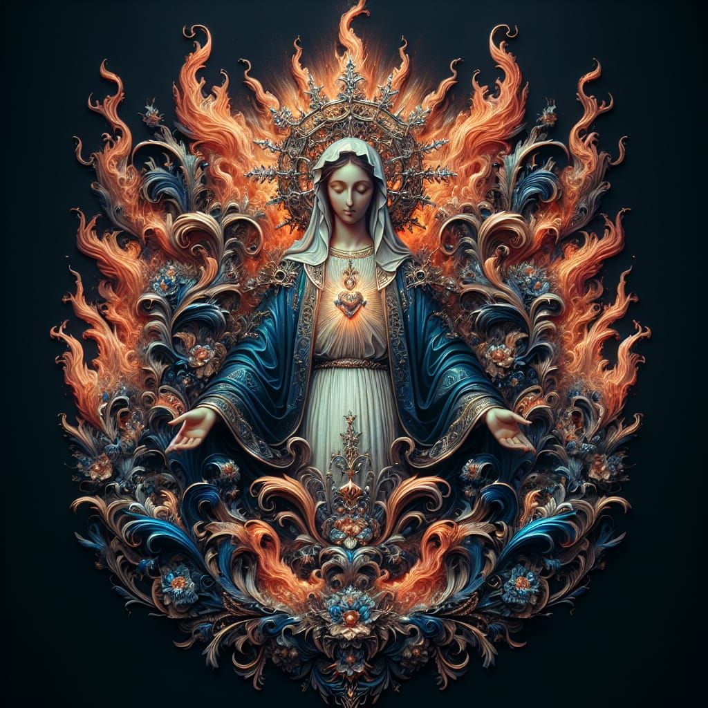 Holy Mary as Our Lady of Fire in Fantasy Art