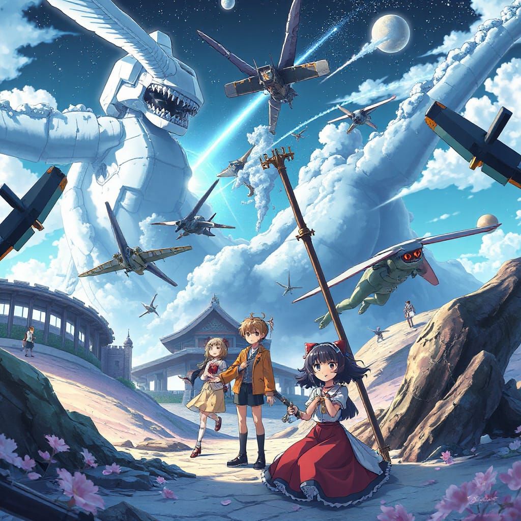 Fantastical Japanese Anime Scene in Vibrant Color