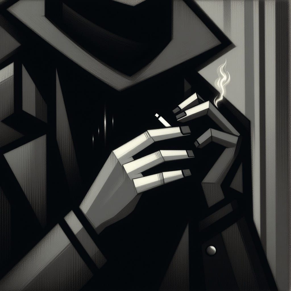 Mysterious Figure Lighting Cigarette in Rainy City