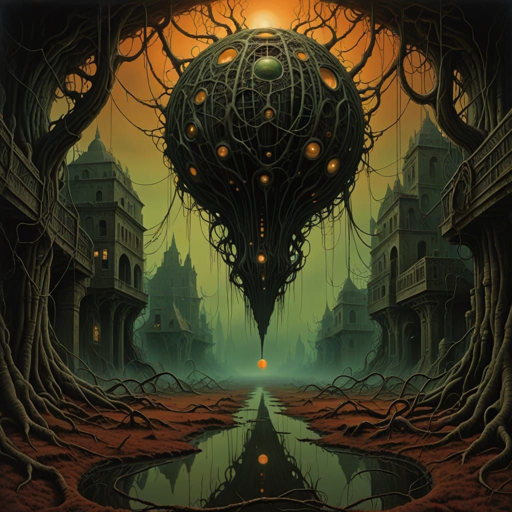 Surreal Dreamscapes with Glowing Orbs and Distorted Architec...