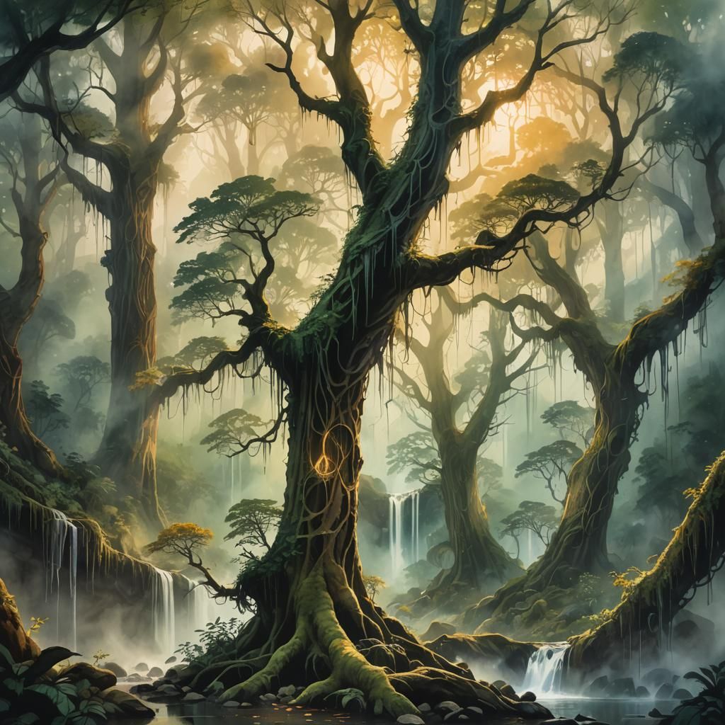Mystical Forest: Painterly Watercolor Landscape