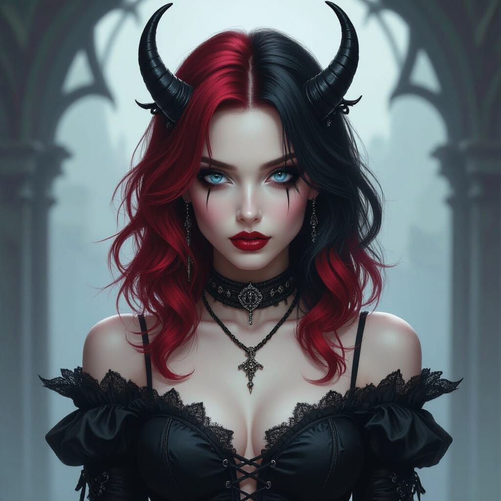 Gothic Angel Demon Woman in Emo Style