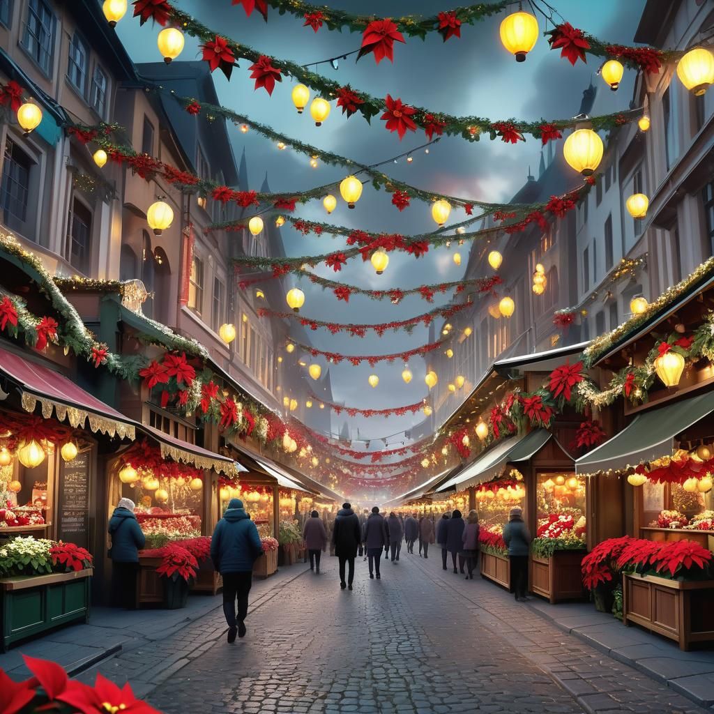 Whimsical Christmas Market in Mystical Urban Fantasy Citysca...