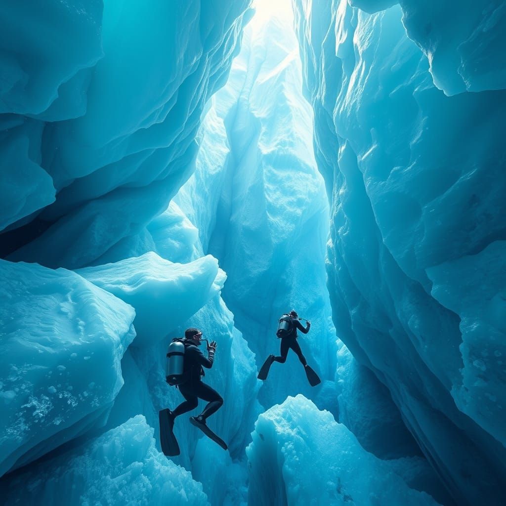 Orca Whales Diving Under Glaciers: Digital Painting